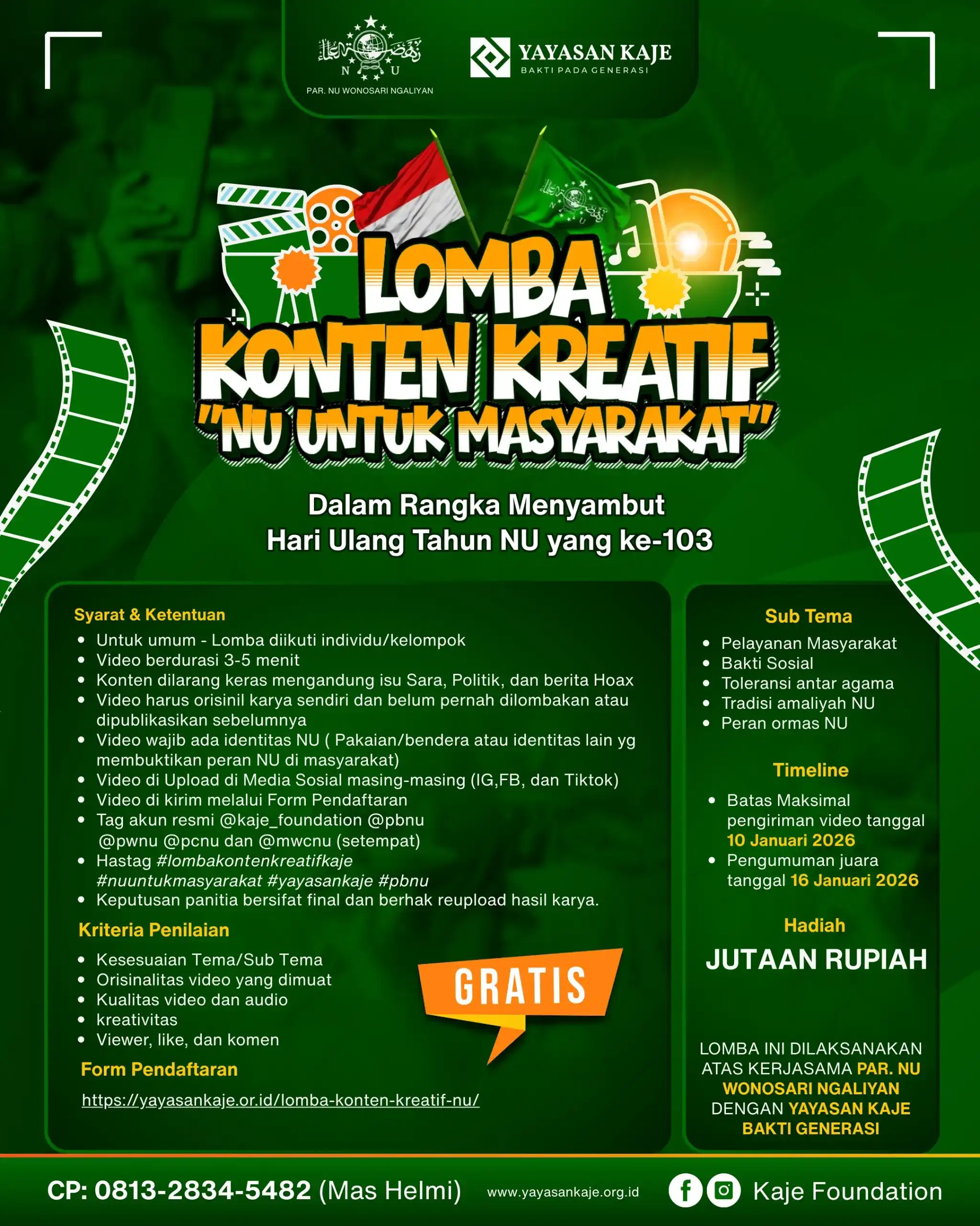 Lomba Konten Kreatif NU untuk Masyarakat 2025 Hadiah Jutaan Rupiah